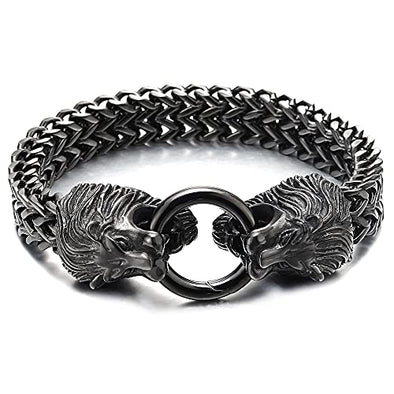 Vintage Biker Mens Steel King Lion Head Franco Box Link Chain Bracelet Spring Ring Clasp 8.5 Inches - COOLSTEELANDBEYOND Jewelry