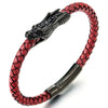 Vintage Black Stainless Steel Dragon Head Braided Red Leather Bangle Bracelet Wristband, Mens - COOLSTEELANDBEYOND Jewelry