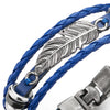 Vintage Feather Leaf Blue Braided Leather Bracelet for Men Women, Three-Row Leather Wristband - COOLSTEELANDBEYOND Jewelry