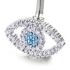 White and Light Blue Cubic Zirconia Pave Evil Eye Belly Chain Belly Button Ring Piercing Navel Ring - COOLSTEELANDBEYOND Jewelry