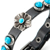 Women Black Leather Bracelet Bangle with Flower and Turquoise Beads Circle Charm , Buckle Clasp - COOLSTEELANDBEYOND Jewelry
