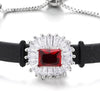 Women White and Red Cubic Zirconia Bracelet with Black Leather Strap, Adjustable - COOLSTEELANDBEYOND Jewelry