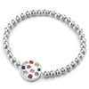 Womens Beads Link Chain Bracelet with Colorful Cubic Zirconia Pave Circle Disc, Unique - COOLSTEELANDBEYOND Jewelry