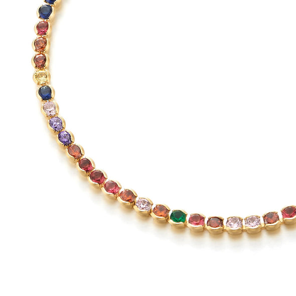 Womens Colorful Cubic Zirconia Pave Gold Color Box Link Chain Bracelet, Adjustable - COOLSTEELANDBEYOND Jewelry