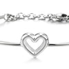 Womens Stainless Steel Bangle Bracelet with Open Heart and Chain, Lovely - COOLSTEELANDBEYOND Jewelry