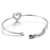 Womens Stainless Steel Bangle Bracelet with Open Heart and Chain, Lovely - COOLSTEELANDBEYOND Jewelry