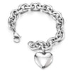 Womens Stainless Steel Rolo Chain Bracelet with Dangling Puff Heart, High Polished - COOLSTEELANDBEYOND Jewelry