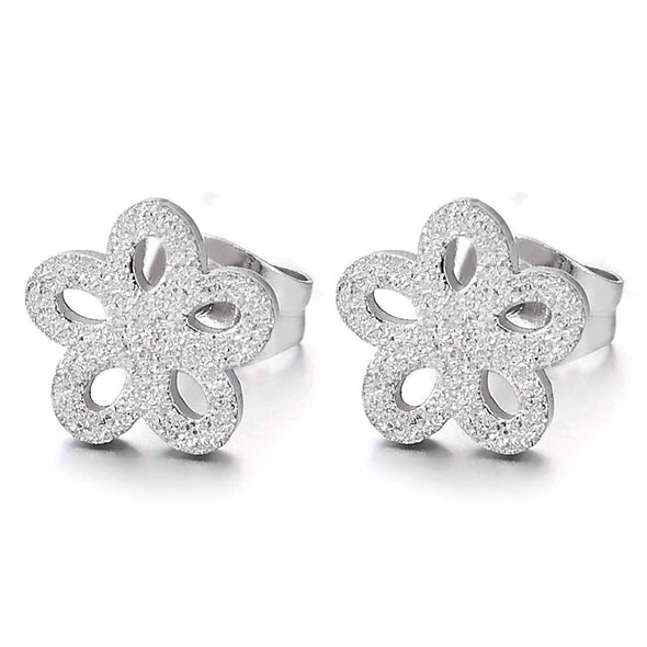 1 Pair Women and Stainless Steel Satin Star Flower Stud Earrings, Unique - COOLSTEELANDBEYOND Jewelry
