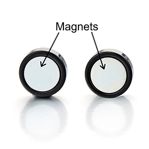 10MM Magnetic Black Circle Alien Stud Earrings for Men Women, Non-Piercing Clip On Fake Ear Plugs Gauges - coolsteelandbeyond