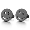 10MM Smiling Face Black Circle Stud Earrings in Stainless Steel for Men Women, 2pcs - coolsteelandbeyond