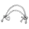 1pc Womens Steel Double Ball Chains Link Stud Earring with Dangling Cross, Hearts of CZ, Screw Back - COOLSTEELANDBEYOND Jewelry