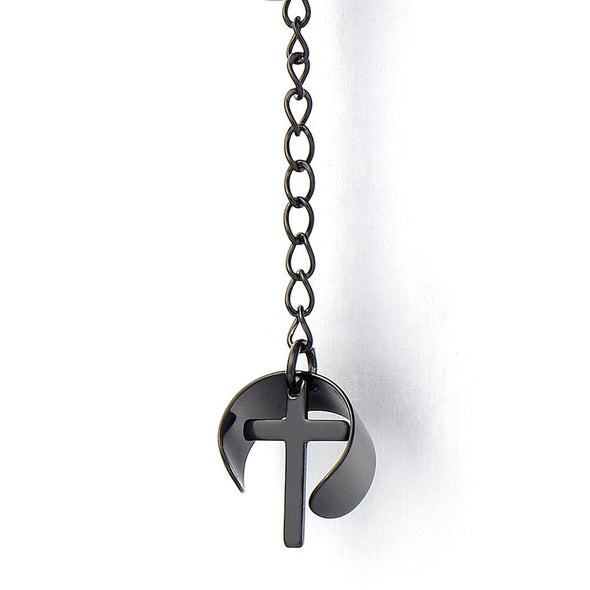 1pcs Steel Black Huggie Hinged Hoop Earrings Ear Cuff Ear Clip with Dangling Crosses for Men Women - COOLSTEELANDBEYOND Jewelry