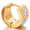 2 pcs Mens Womens Stainless Steel Gold Color Huggie Hinged Hoop Earrings with Cubic Zirconia - COOLSTEELANDBEYOND Jewelry