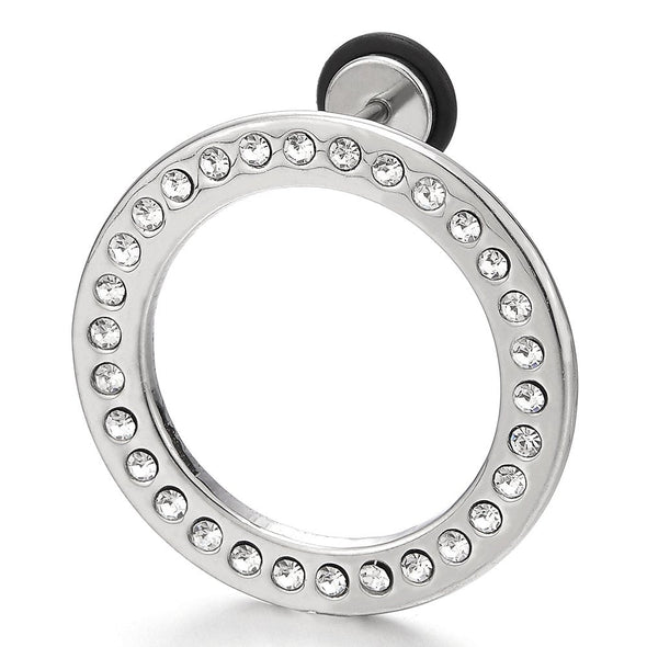 28MM Womens Steel Open Circle Stud Earrings with Cubic Zirconia, Screw Back - COOLSTEELANDBEYOND Jewelry
