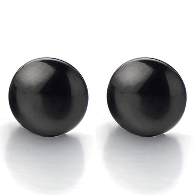 2pcs 10MM Magnetic Black Circle Stud Earrings for Men Women, Non-Piercing Clip On Steel Fake Ear Plugs - COOLSTEELANDBEYOND Jewelry