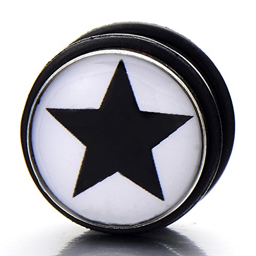 2pcs 8mm Magnetic Black Circle Star Stud Earrings for Men, Non-piercing Clip on Fake Ear Plugs - coolsteelandbeyond