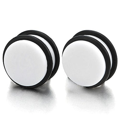 2pcs 9MM Magnetic White Circle Stud Earrings for Men Women, Non-Piercing Fake Ear Plugs Gauge - COOLSTEELANDBEYOND Jewelry