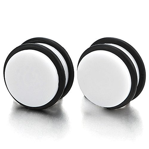 2pcs 9MM Magnetic White Circle Stud Earrings for Men Women, Non ...