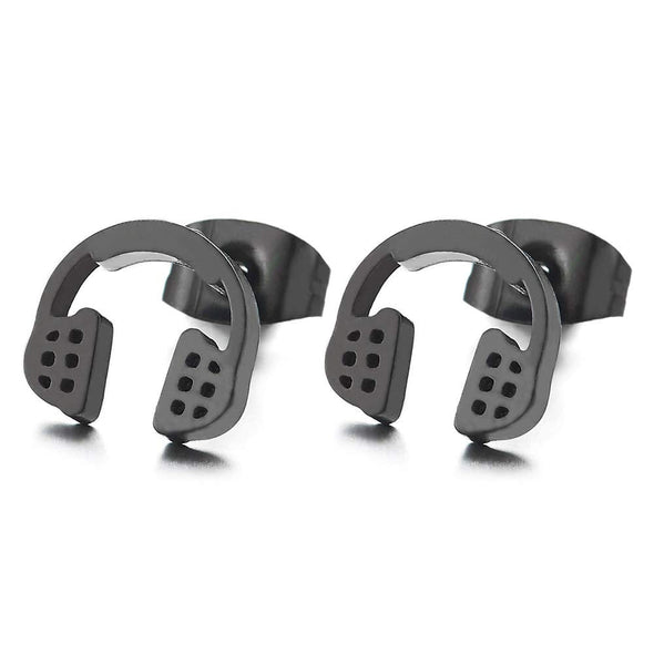 2pcs Black Headphone Stud Earrings in Stainless Steel for Men Women, Cool, Punk Rock - COOLSTEELANDBEYOND Jewelry