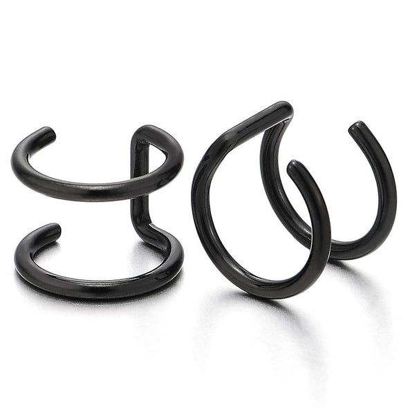 2pcs Black Stainless Steel Ear Cuff Ear Clip Non-Piercing Clip On Earrings for Men and Women