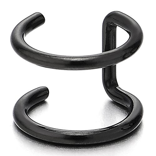 2pcs Black Stainless Steel Ear Cuff Ear Clip Non-Piercing Clip On Earrings for Men and Women