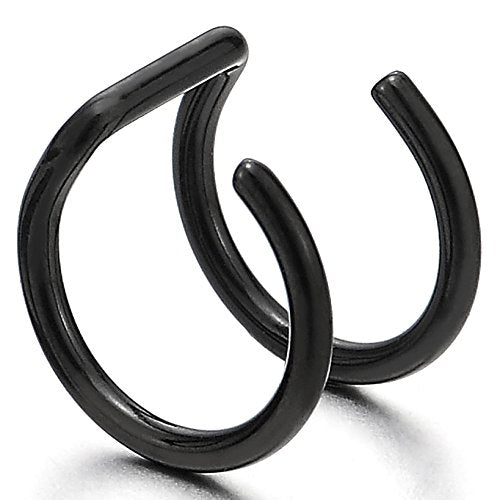 2pcs Black Stainless Steel Ear Cuff Ear Clip Non-Piercing Clip On Earrings for Men and Women