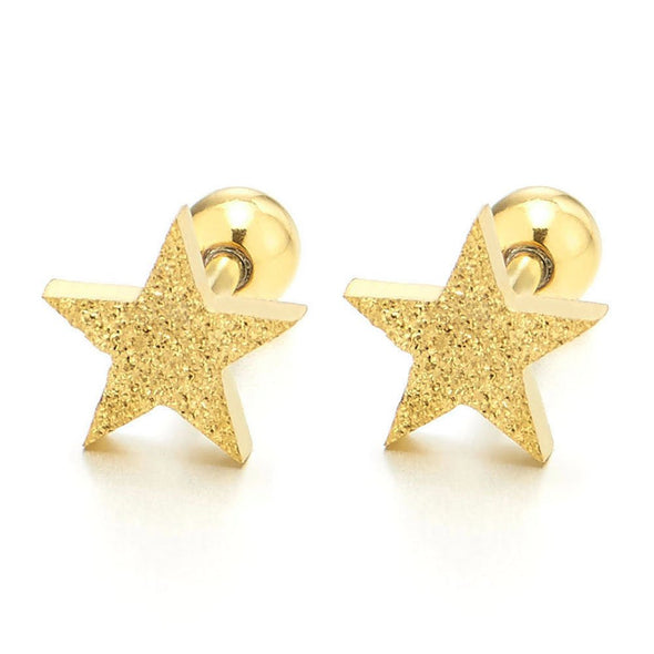 2pcs Gold Color Stainless Steel Star Stud Earrings for Men Women, Screw Back, Satin Finished - COOLSTEELANDBEYOND Jewelry