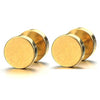 2pcs Gold Screw Stud Earrings Men, Stainless Steel Cheater Fake Ear Plugs Gauges Illusion Tunnel - coolsteelandbeyond