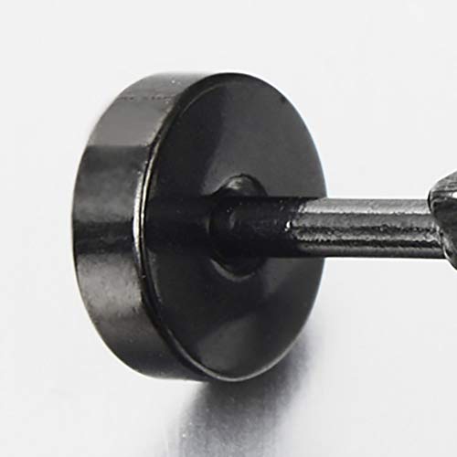 2pcs Men Women Steel Black Barbell Circle Stud Earrings with Dangling Windmills Pinwheel, Screw Back - COOLSTEELANDBEYOND Jewelry