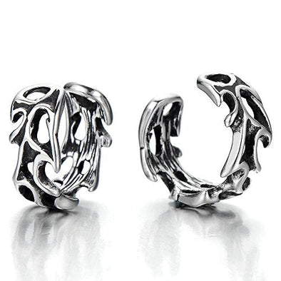 2pcs Mens and Womens Stainless Steel Gothic Vintage Ear Cuff Ear Clip Non-Piercing Clip On Earrings - coolsteelandbeyond