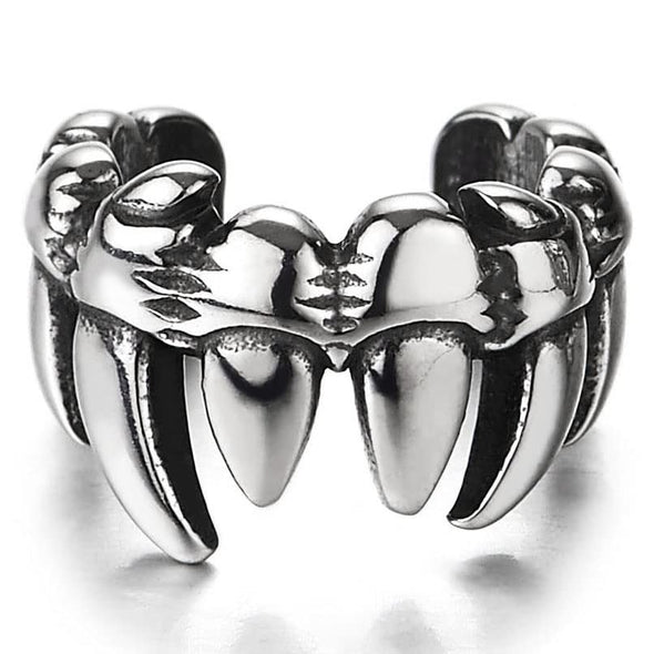 2pcs Mens Women Steel Gothic Vintage Tusk Teeth Ear Cuff Ear Clip Non-Piercing Clip On Earrings - COOLSTEELANDBEYOND Jewelry