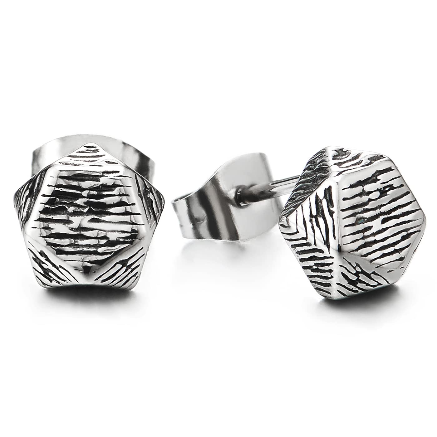 2pcs Mens Womens Stainless Steel Stud Grooved Irregular Star Earrings
