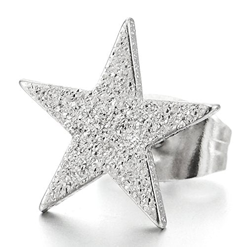 2pcs Satin Star Pentagram Stud Earrings for Men Women, Stainless Steel - COOLSTEELANDBEYOND Jewelry