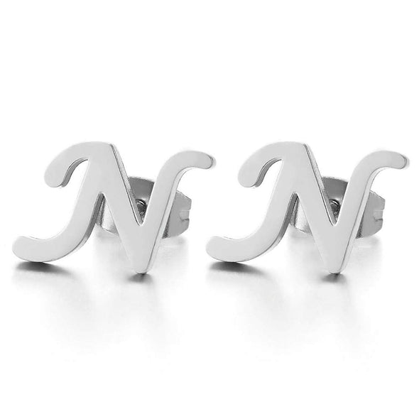 2pcs Stainless Steel Alphabet Letter Name Initial A to Z Stud Earrings for Men Women - coolsteelandbeyond