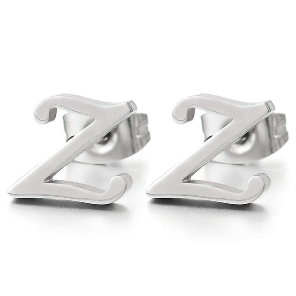 2pcs Stainless Steel Alphabet Letter Name Initial A to Z Stud Earrings for Men Women - coolsteelandbeyond