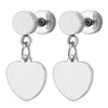 2pcs Stainless Steel Barbell Circle Stud Earrings with Dangling Heart for Women, Screw Back - COOLSTEELANDBEYOND Jewelry