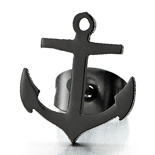 2pcs Stainless Steel Black Anchor Stud Earrings for Men and Women - coolsteelandbeyond