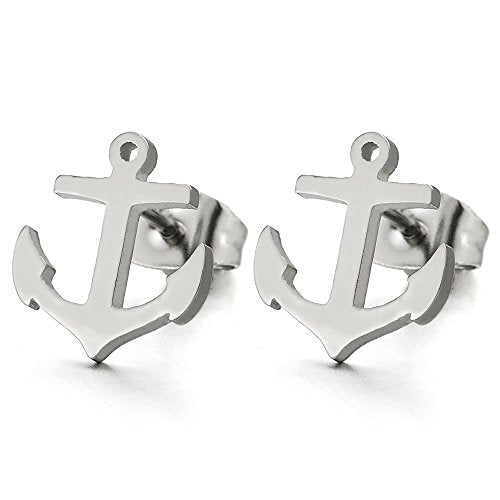 2pcs Stainless Steel Black Anchor Stud Earrings for Men and Women - coolsteelandbeyond