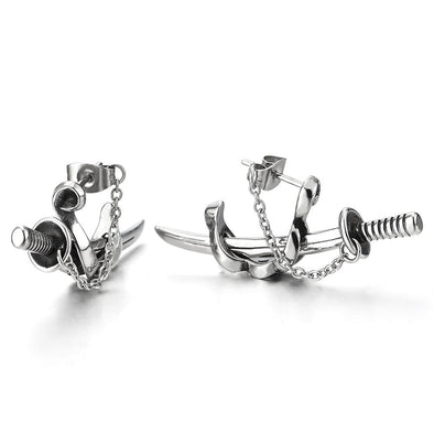 2pcs Stainless Steel Chain Sword Scabbard Stud Earrings for Man for - coolsteelandbeyond