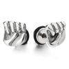 2PCS Stainless Steel Fist Hand Stud Earrings for Man Women, Unique, Screw Back - coolsteelandbeyond