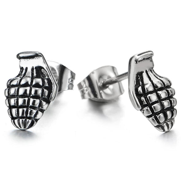 2pcs Stainless Steel Vintage Grenade Stud Earrings for Men Punk Rock Biker - COOLSTEELANDBEYOND Jewelry