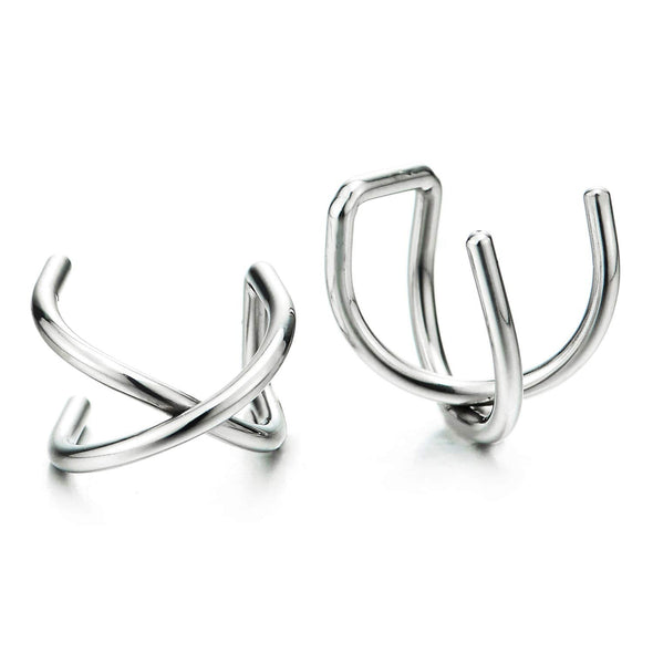2pcs Steel Crossed Knot Ear Cuff Ear Clip Non-Piercing Clip On Earrings for Men Women - coolsteelandbeyond