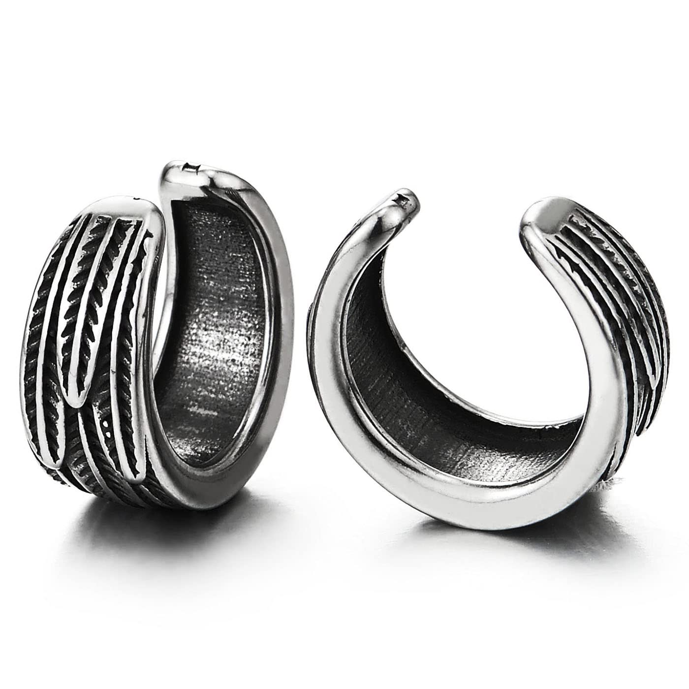 2pcs Vintage Stacking Leaf Ear Cuff Ear Clip Non-Piercing Stainless Steel Clip On Earrings Men Women