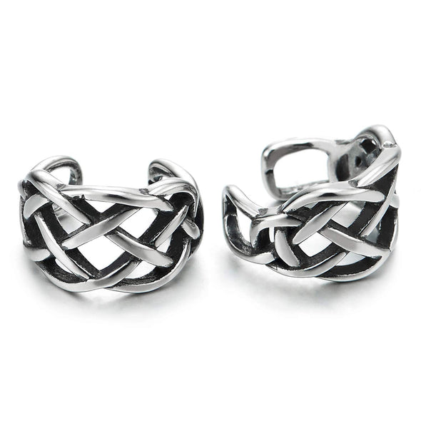 2pcs Vintage Steel Braided Knot Web Ear Cuff Ear Clip Non-Piercing Clip On Earrings for Men Women - COOLSTEELANDBEYOND Jewelry