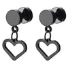 2pcs Womens Stainless Steel Black Barbell Circle Stud Earrings with Dangling Open Heart, Screw Back - COOLSTEELANDBEYOND Jewelry