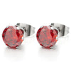 3-7 MM Mens Ladies Red Cubic Zirconia Stud Earrings Stainless Steel,1 Pair - COOLSTEELANDBEYOND Jewelry