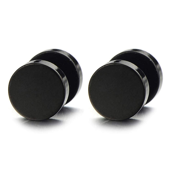 5MM-16MM Black Screw Stud Earrings for Men and Women, Stainless Steel Cheater Fake Ear Plugs, Gauges Illusion Tunnel for a Striking, Edgy Look