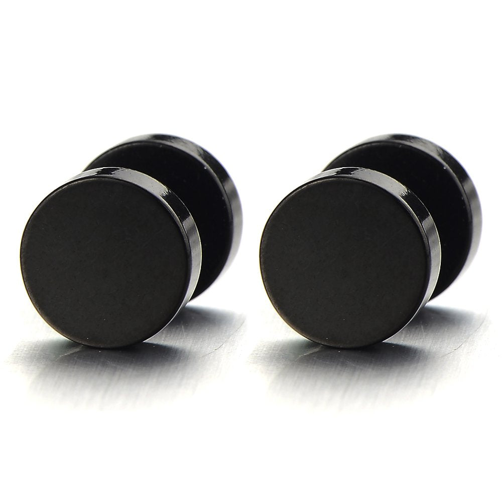 10MM Black Open Circle Screw Stud Earrings for Men Women Steel Cheater Fake  Ear Plugs Gauges, 2 pcs