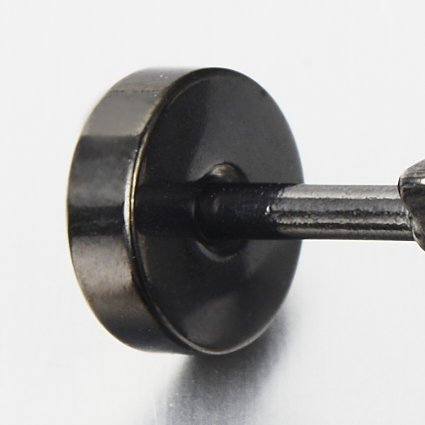 5MM-16MM Black Screw Stud Earrings for Men Women Steel Cheater Fake Ear Plugs Gauges Illusion Tunnel - coolsteelandbeyond