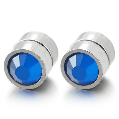 5MM Mens Womens Small Steel Magnetic Circle Stud Earring Blue CZ, Non-Piercing Clip On Cheater Ear - coolsteelandbeyond